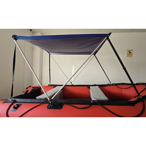 Blue bimini top for inflatable boat